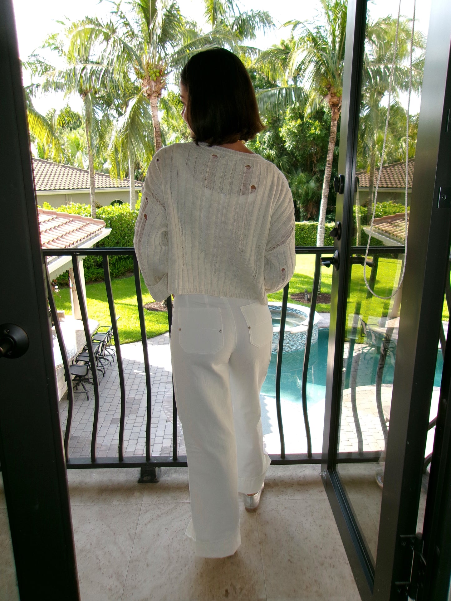 Salt Air Distressed Crop Cardigan - Cream