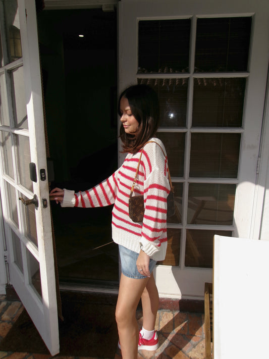 Michigan Striped Knitted Sweater - Red