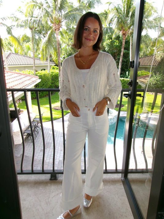 Salt Air Distressed Crop Cardigan - Cream