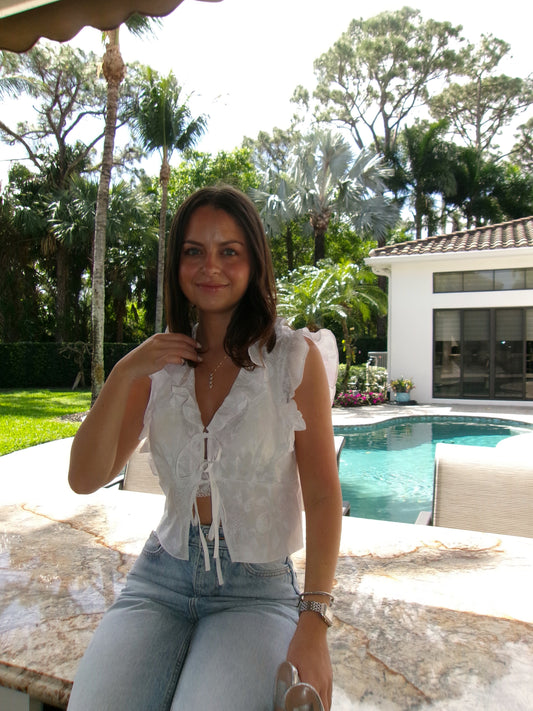 Emilie Floral Tie Top - White
