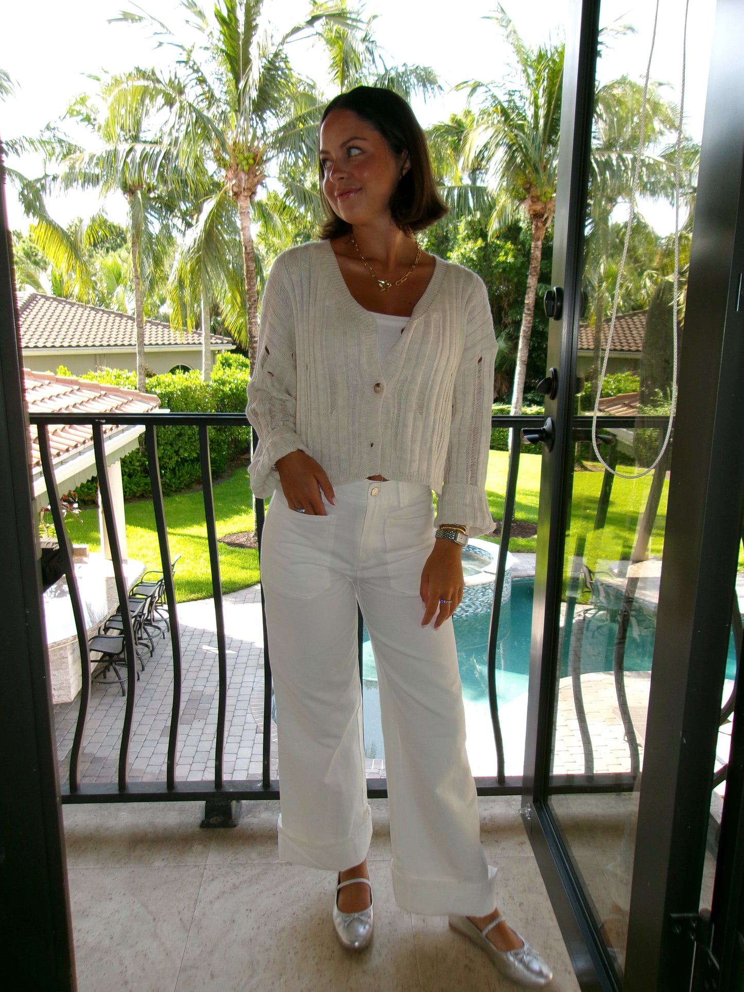 Salt Air Distressed Crop Cardigan - Cream