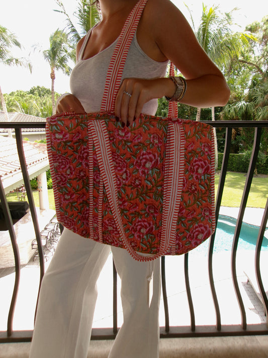 Meet Me At Market Quilted Tote Bag - Pink