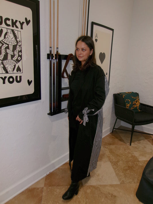 Hailey Checkered Contrast Long Oversized Coat - Black
